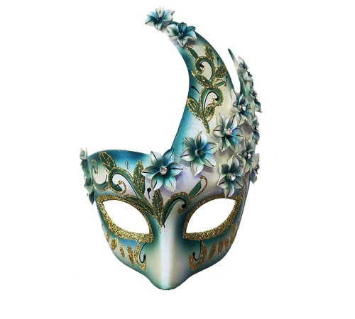 toptan-xml-dropshipping-Çiçekli Orjinal Masquerade Harem Maskesi El İşlemeli Mavi Renk