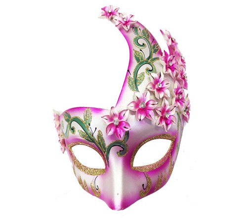 toptan-xml-dropshipping-Çiçekli Orjinal Masquerade Harem Maskesi El İşlemeli Pembe Renk