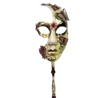 Kelebekli Masquerade Sopalı Venedik Maskesi Kırmızı Renk 10X45 cm