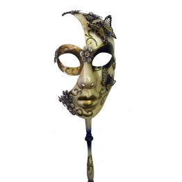 Çiçekli Orjinal Masquerade Sopalı Venedik Maskesi El İşlemeli Mavi Renk