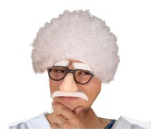 Çılgın Profesör Albert Einstein Kıvırcık Saç ve Beyaz Bıyık Seti