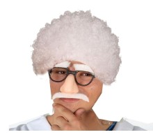 Çılgın Profesör Albert Einstein Kıvırcık Saç ve Beyaz Bıyık Seti
