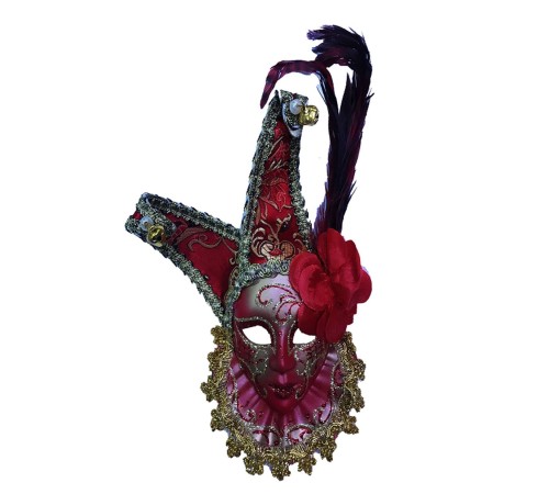 toptan-xml-dropshipping-Çıngıraklı Dekoratif Tüylü Seramik Maske Kırmızı Renk