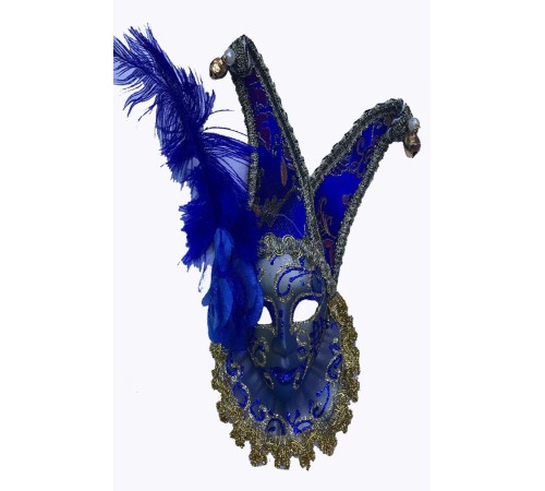 toptan-xml-dropshipping-Çıngıraklı Dekoratif Tüylü Seramik Maske Mavi Renk