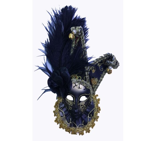 toptan-xml-dropshipping-Çıngıraklı Dekoratif Tüylü Seramik Maske Siyah Renk