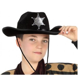 Çocuk Kovboy Şapkası Sheriff Şapkası Siyah Renk