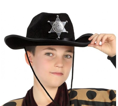toptan-xml-dropshipping-Çocuk Kovboy Şapkası Sheriff Şapkası Siyah Renk