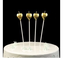 Çubuklu Metalize Kalp Mum Doğum Günü Mumu Gold 4 Adet