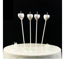 Çubuklu Metalize Kalp Mum Doğum Günü Mumu Gümüş