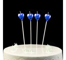 Çubuklu Metalize Kalp Mum Doğum Günü Mumu Mavi 4 Adet