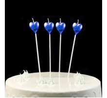 Çubuklu Metalize Kalp Mum Doğum Günü Mumu Mavi 4 Adet