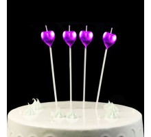 Çubuklu Metalize Kalp Mum Doğum Günü Mumu Mor 4 Adet