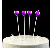 Çubuklu Metalize Kalp Mum Doğum Günü Mumu Mor 4 Adet