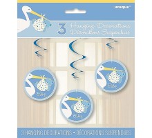 Erkek Bebek Leylek Asılı Süsleme Baby Boy Stork Asmalı İp Süs 3lü