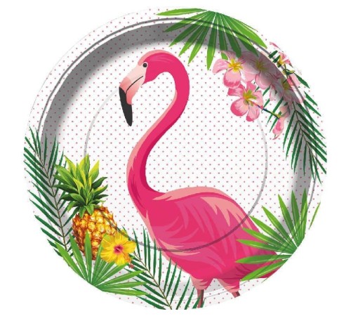 toptan-xml-dropshipping-Flamingo Temalı Parti Tabağı 8 Adet