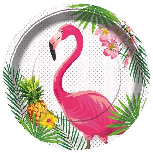 toptan-xml-dropshipping-Flamingo Temalı Parti Tabağı 8 Adet