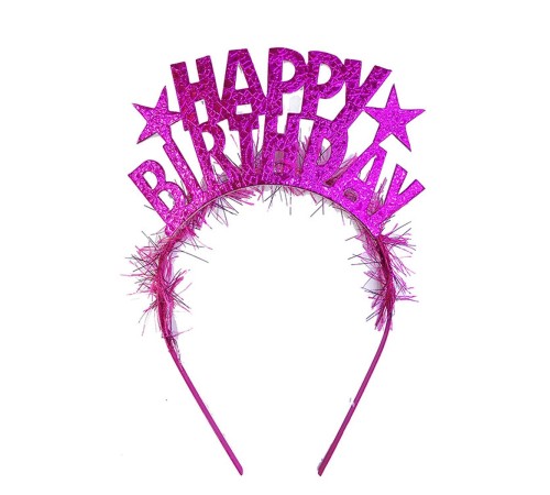 toptan-xml-dropshipping-Fuşya Renk Happy Birthday Yazılı Eva Doğum Günü Parti Tacı