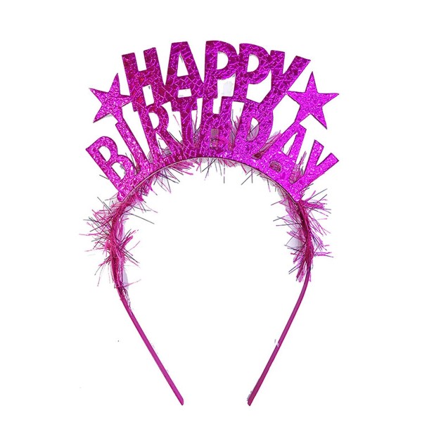 toptan-xml-dropshipping-Fuşya Renk Happy Birthday Yazılı Eva Doğum Günü Parti Tacı