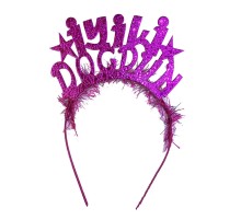 Fuşya Renk İyiki Doğdun Yazılı Eva Doğum Günü Parti Tacı