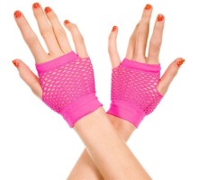 Fuşya Renk Kısa Boy Fileli Örgü Eldiven