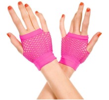 Fuşya Renk Kısa Boy Fileli Örgü Eldiven