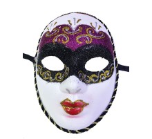 Fuşya Renk Masquerade Simli Yılbaşı Parti Maskesi Tam Yüz Yetişkin