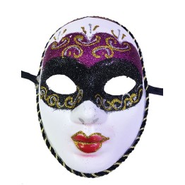 Fuşya Renk Masquerade Simli Yılbaşı Parti Maskesi Tam Yüz Yetişkin