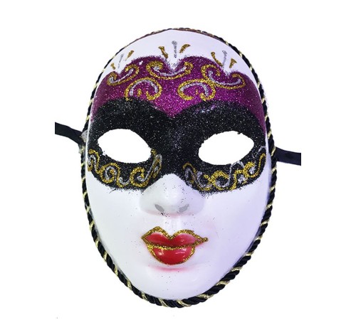 toptan-xml-dropshipping-Fuşya Renk Masquerade Simli Yılbaşı Parti Maskesi Tam Yüz Yetişkin