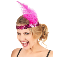 Fuşya Renk Tüylü Çarliston Saç Bandı