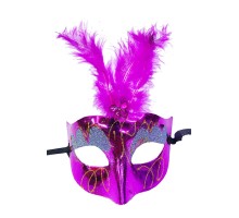 Fuşya Renk Tüylü Yılbaşı Parti Maskesi