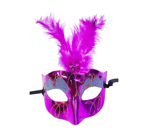 toptan-xml-dropshipping-Fuşya Renk Tüylü Yılbaşı Parti Maskesi