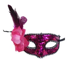 Fuşya Renk Yandan Tüylü Pullu Yılbaşı Parti Maskesi