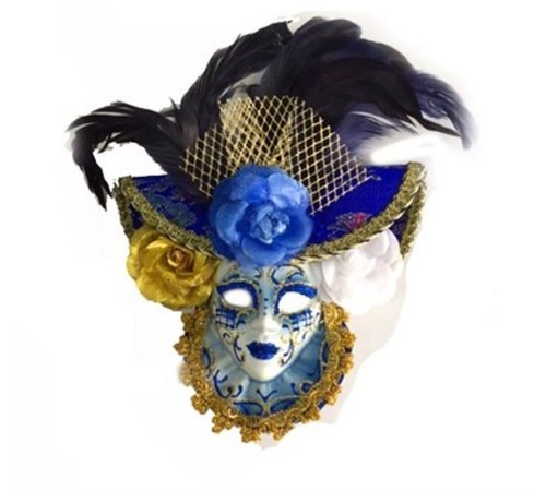 toptan-xml-dropshipping-Güllü Dekoratif Seramik Maske Mavi Renk