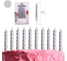 Gümüş Renk Doğum Günü Evlilik Yıldönümü Pasta Mumları 10 Adet