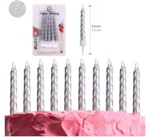 Gümüş Renk Doğum Günü Evlilik Yıldönümü Pasta Mumları 10 Adet