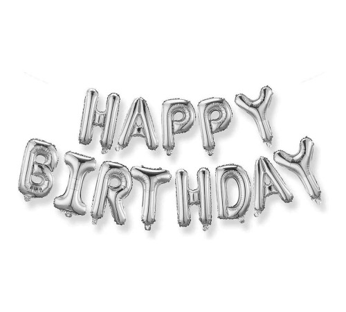 toptan-xml-dropshipping-Gümüş Renk Happy Birthday Folyo Doğum Günü Balonu 35 cm