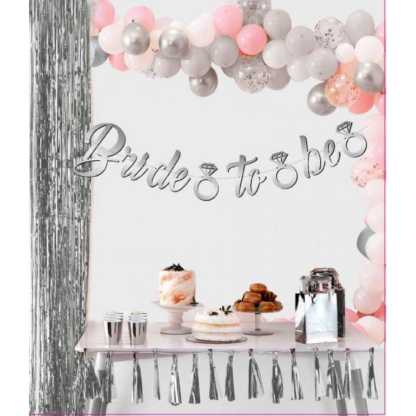 toptan-xml-dropshipping-Gümüş Renk İtalik Yazı Bekarlığa Veda Partisi Tektaşlı Bride To Be Banner Flama Süs