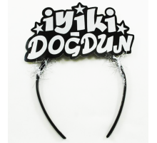 Gümüş Renk İyiki Doğdun Yazılı Sim Süslü Parti Tacı