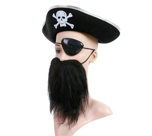 toptan-xml-dropshipping-Gümüş Renk Korsan Şapkası Sakalı ve Göz Bandı Çocuk Boy