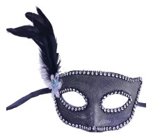 Gümüş Renk Kumaş Kaplama Yandan Tüylü Yılbaşı Parti Maskesi