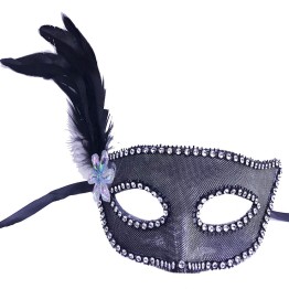 Gümüş Renk Kumaş Kaplama Yandan Tüylü Yılbaşı Parti Maskesi