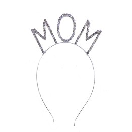 Kristal Taşlı Gümüş Renk Mom Tacı Anne Tacı 12x17 cm