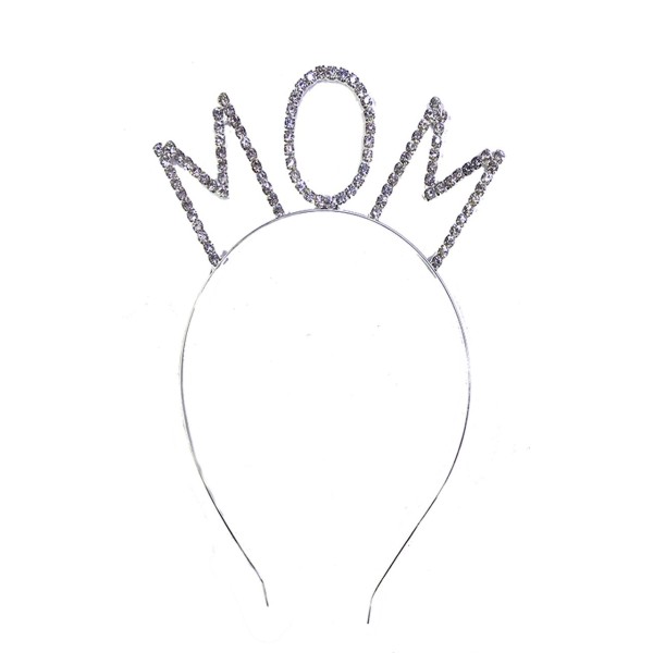 toptan-xml-dropshipping-Gümüş Renk Metal Taşlı Baby Shower Partisi Mom Yazılı Anne Tacı