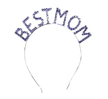 Kristal Taşlı Gümüş Renk Best Mom Tacı 16x17 cm