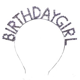 Gümüş Renk Metal Taşlı Birthday Girl Yazılı Doğum Günü Parti Tacı