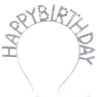 Kristal Taşlı Gümüş Renk Happy Birthday Doğum Günü Tacı