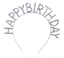 Kristal Taşlı Gümüş Renk Happy Birthday Doğum Günü Tacı