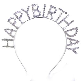 Kristal Taşlı Gümüş Renk Happy Birthday Doğum Günü Tacı