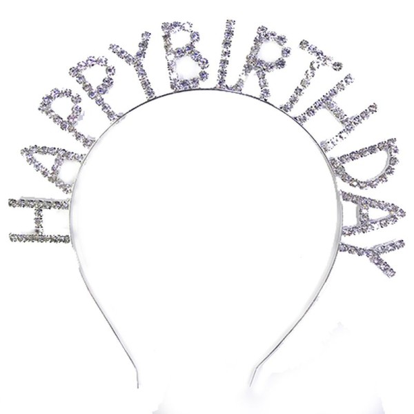 toptan-xml-dropshipping-Kristal Taşlı Gümüş Renk Happy Birthday Doğum Günü Tacı
