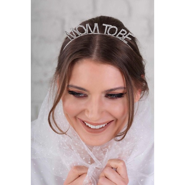 toptan-xml-dropshipping-Gümüş Renk Metal Taşlı Mom To Be Taç Baby Shower Anne Tacı